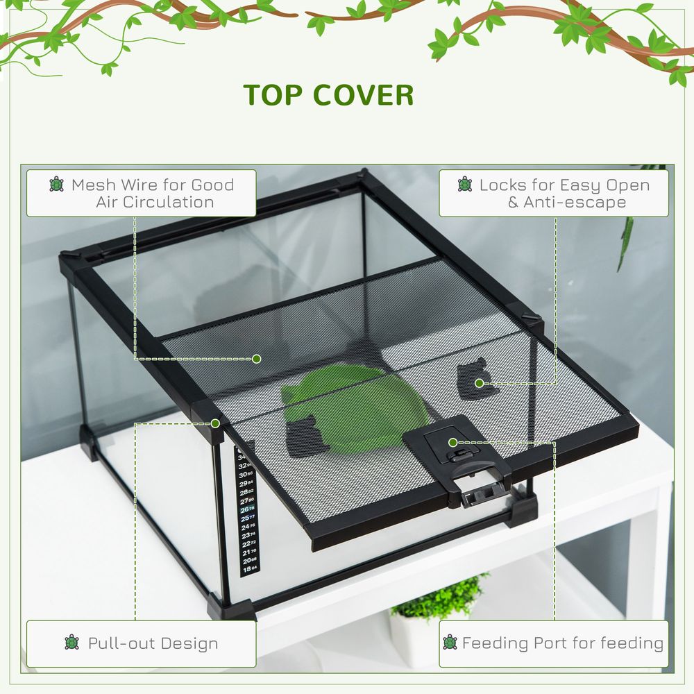 Glass Reptile Terrarium Insect Breeding Tank Vivarium Habitats with Thermometer for Lizards, Horned Frogs, Snakes, Spiders - Small 30 x 30 x 20cm