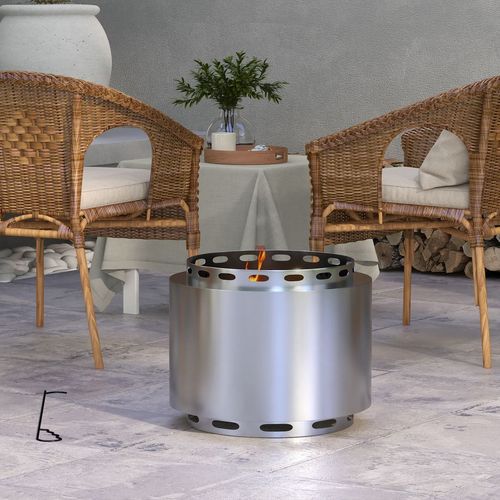 48.5cm Smokeless Wood Burning Firepit Stainless Steel Fire Pit, Silver