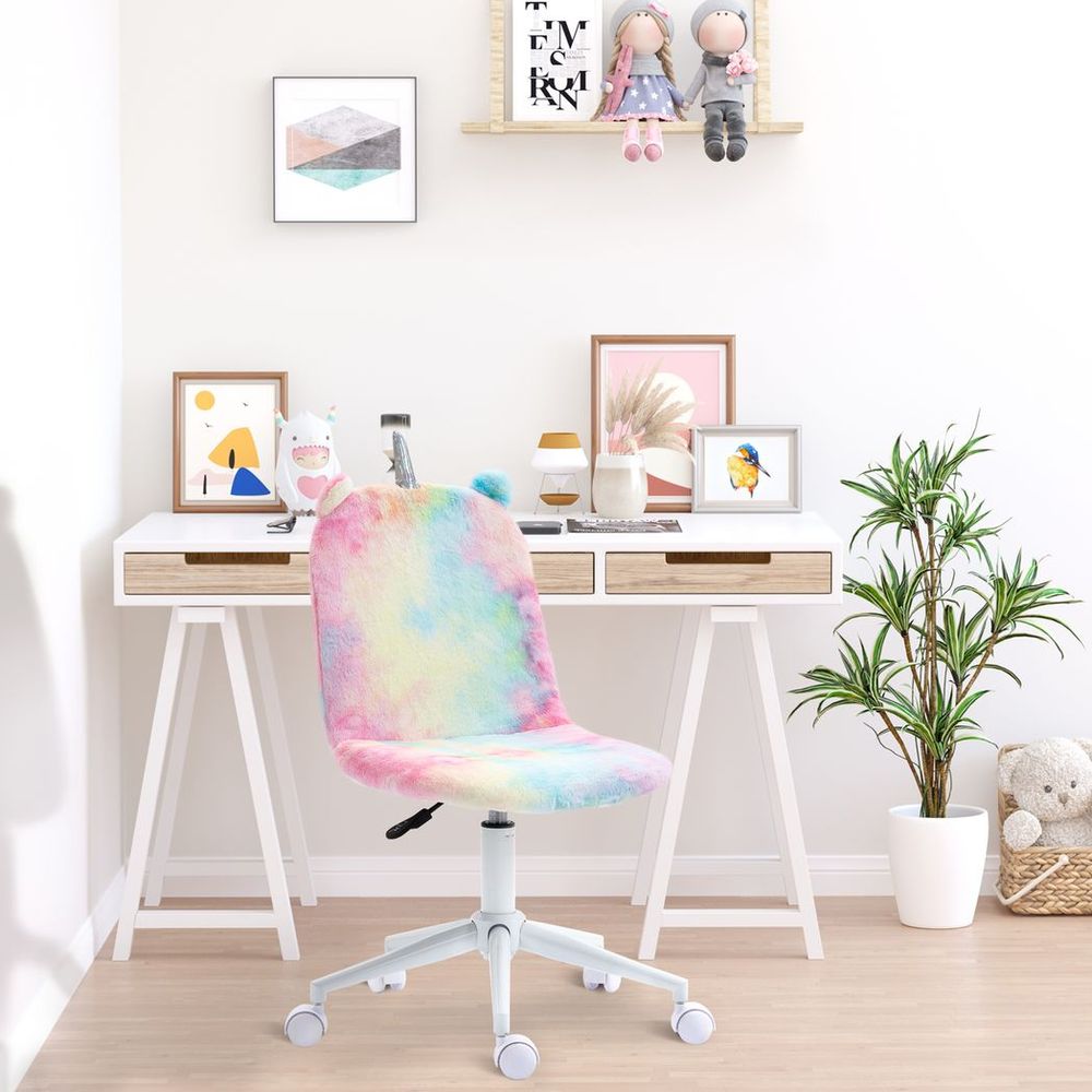 Fluffy Unicorn Office Chair: Swivel Wheel, Cute Desk Chair, Rainbow; Comfortable, Fun Design
