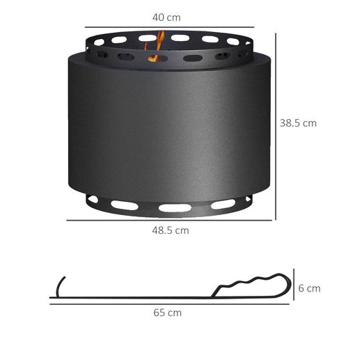 48.5cm Smokeless Wood Burning Firepit Metal Fire Pit, Black
