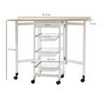 MDF Extendable Kitchen Island Trolley - White, Steel Drawers, Oak Countertop