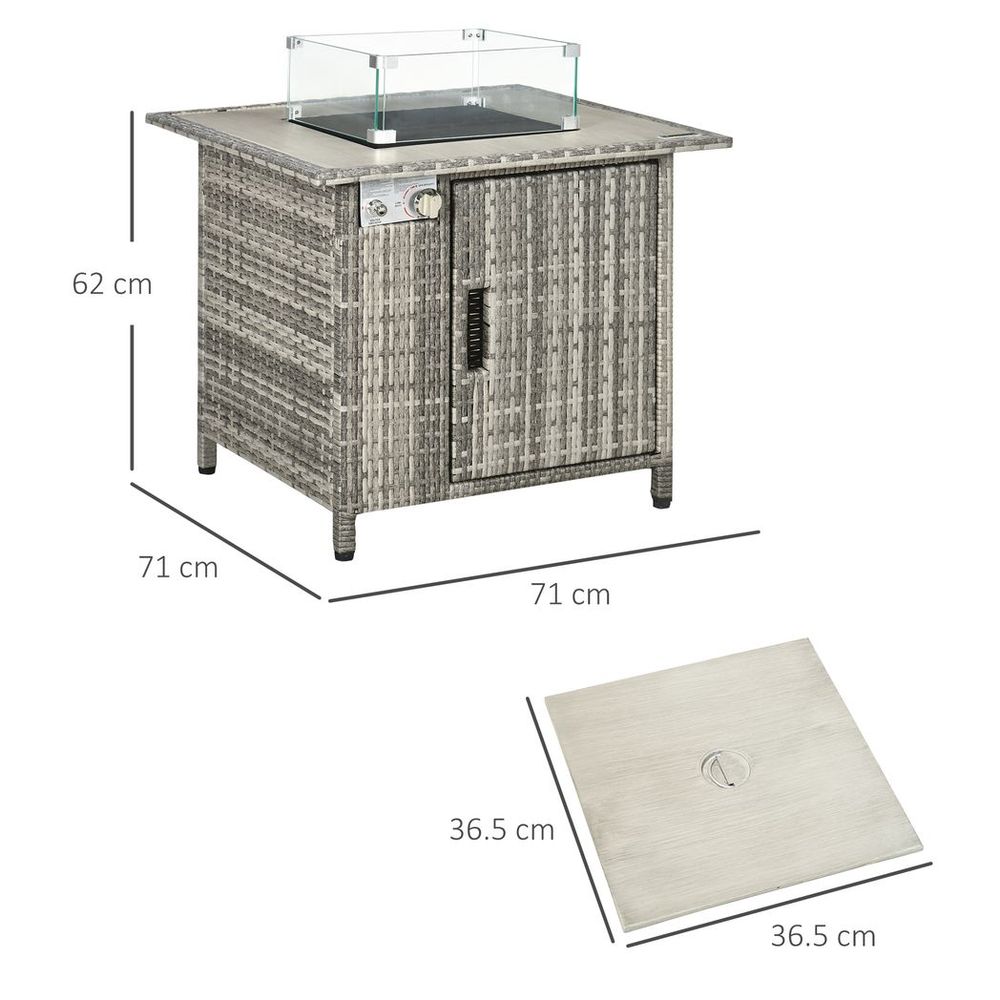 Gas Fire Pit Table - Rain Cover, Windscreen & Lava Stone - 50,000 BTU