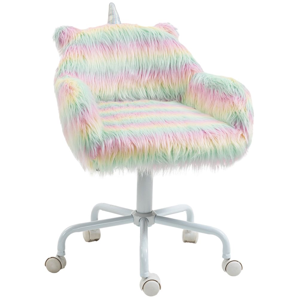 Faux Fur Unicorn Desk Chair Fluffy Home Office Chair with Armrests