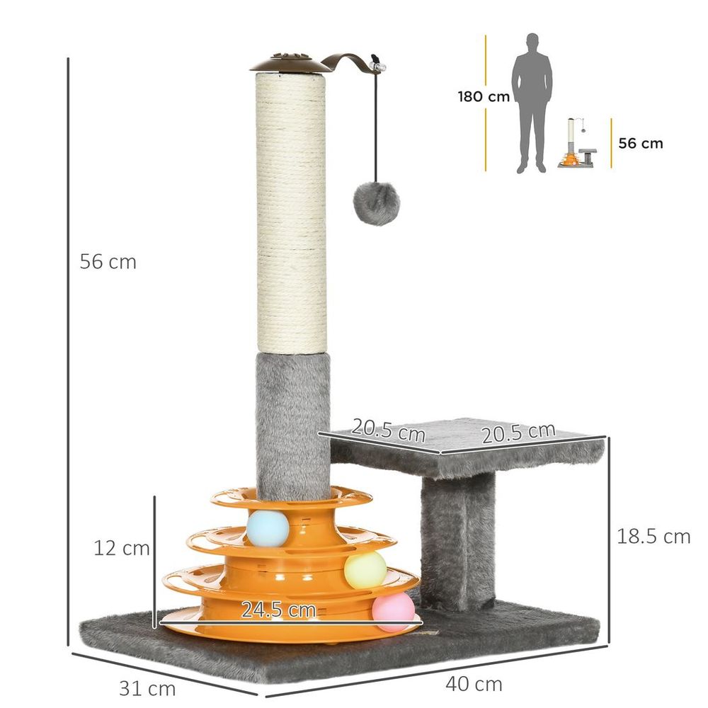 56cm Grey Cat Tree - Interactive Scratching Post with Toys