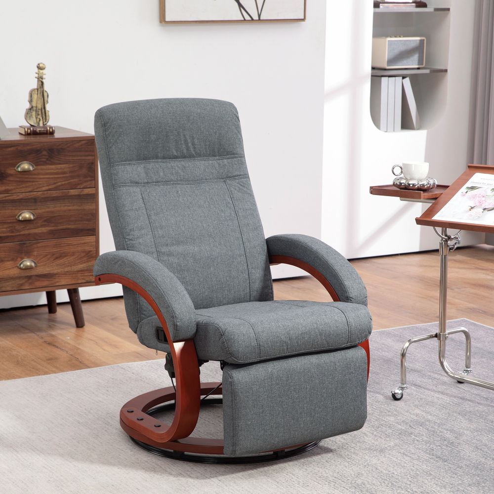 Manual Recliner Swivel Reclining Chair with Footrest Armrests Beige