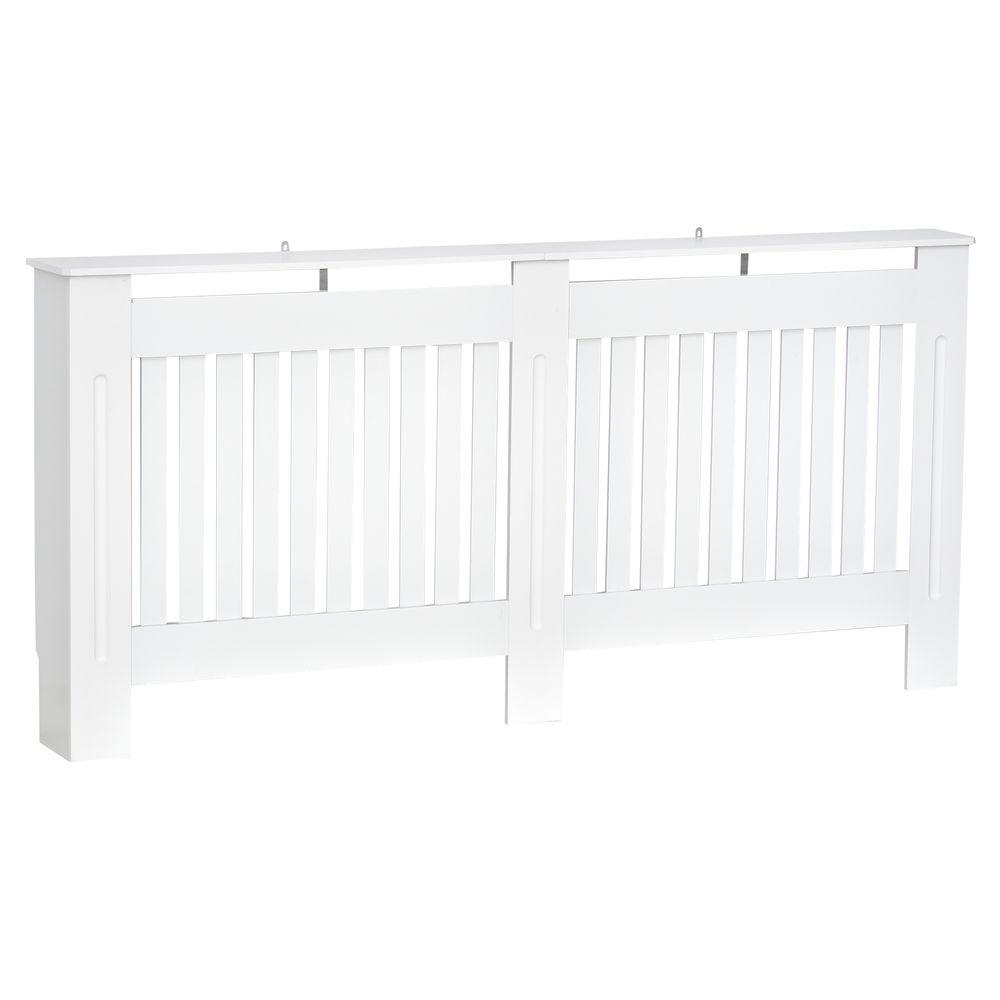 Slatted Radiator Cover Painted Cabinet MDF Lined Grill in White (172L x 19W x 81.5H cm)