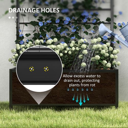 Metal Raised Garden Bed Planter Box with Trellis, 90 x 40 x 120 cm