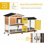 Rabbit Hutch Outdoor with Run Guinea Hutch 2-Tier Bunny Cage w/Wheels No-Leak Plastic Tray 157.4 x 53 x 99.5 cm - Yellow