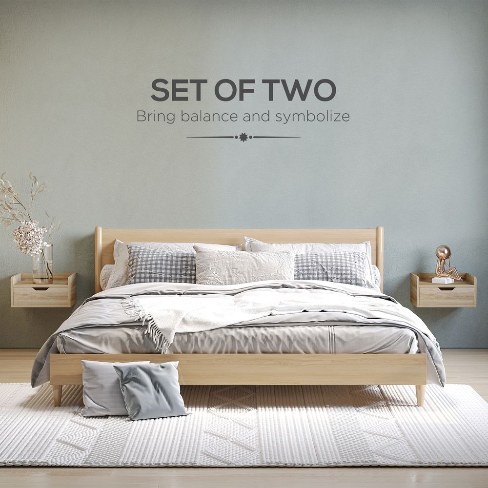 Floating Nightstand Set - Wall Mounted Bedside Table with Drawer - Pack of 2