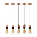 5 Pack Industrial Rose Gold Pendant Light, E27 Lamp Holder, Addable Lampshade, Dimmable, Vintage/Retro Style