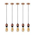5 Pack Industrial Rose Gold Pendant Light, E27 Lamp Holder, Addable Lampshade, Dimmable, Vintage/Retro Style
