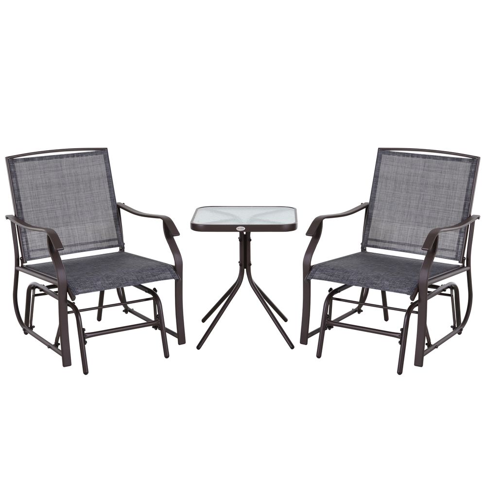 Steel Frame Set-of-2 Glider Rocking Chair Set & Table - Stylish Grey Design