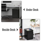 3 Draw Metal Filing Cabinet Lockable 4 Wheel Compact Under Desk Black