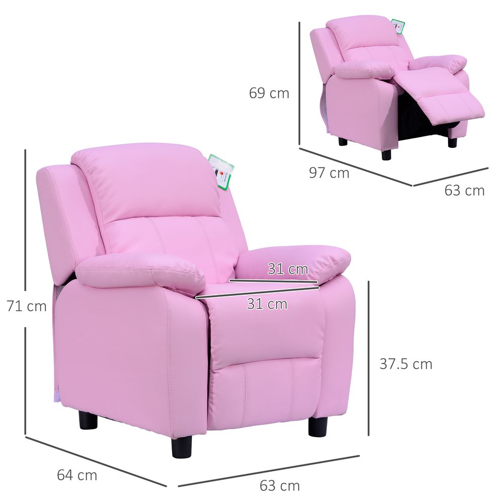 Kids Sofa Armchair Toddler Recliner Children's Chair Lounger Games Chair PU Leather w/Storage (Pink)