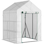 Greenhouse for Outdoor, Gardening 2 Tier Shelf, PE Cover, 143x143x195cm, Green in Green