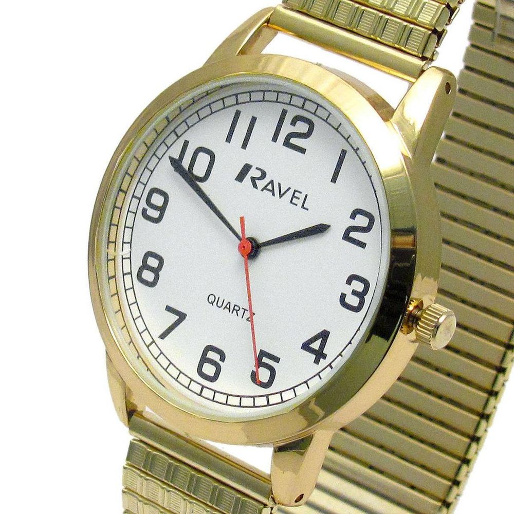Mens Bold Number Gold Bracelet Watch - White Dial