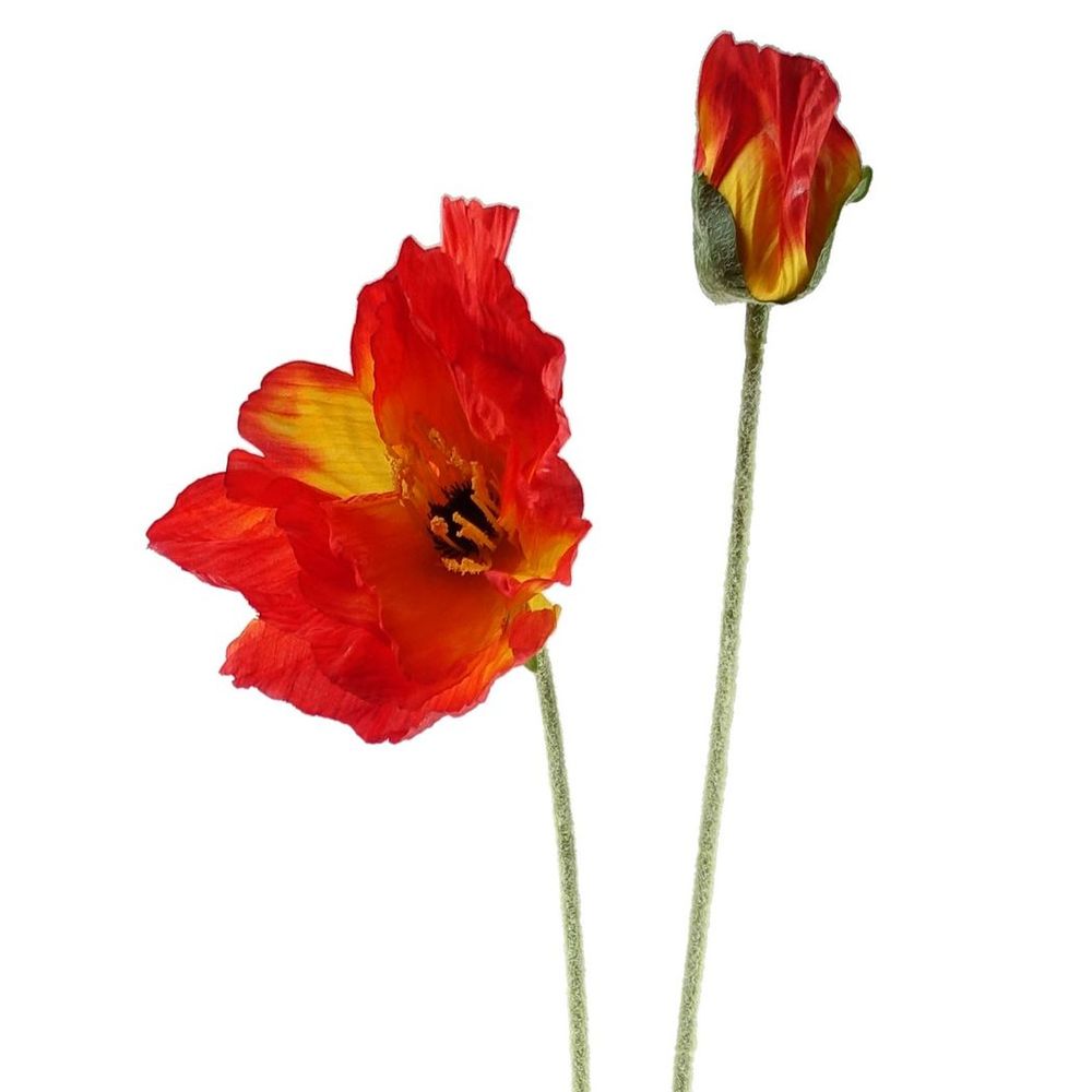 Pack of 6 x 100cm Artificial Poppy Stem - 2 Flowers with Each Detail