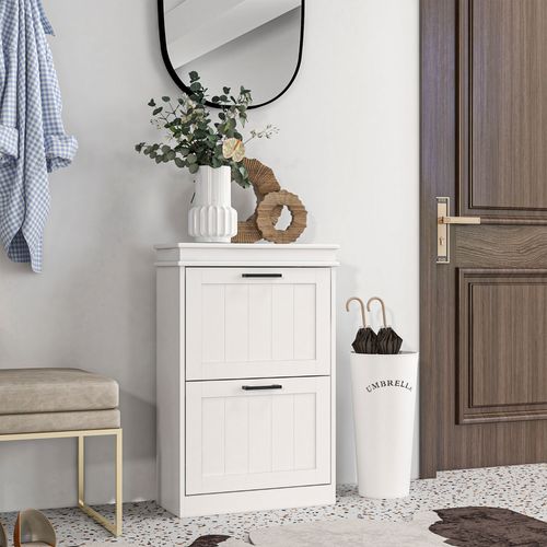 Slim Shoe Storage Cabinet with 2 Flip Drawers for Entryway