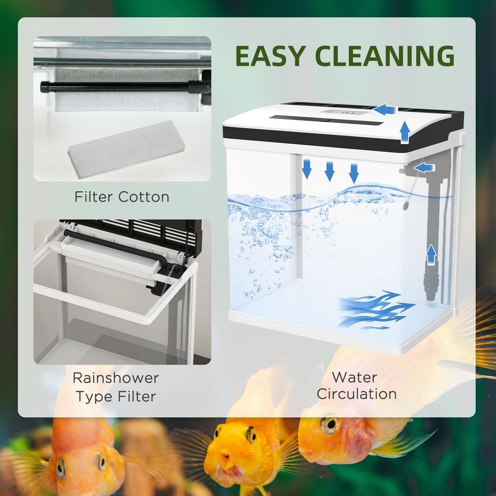 28L Glass Fish Tank, Filter, LED Lighting