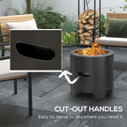 Fire Pit, Round Metal Bonfire Stove with Poker, Black