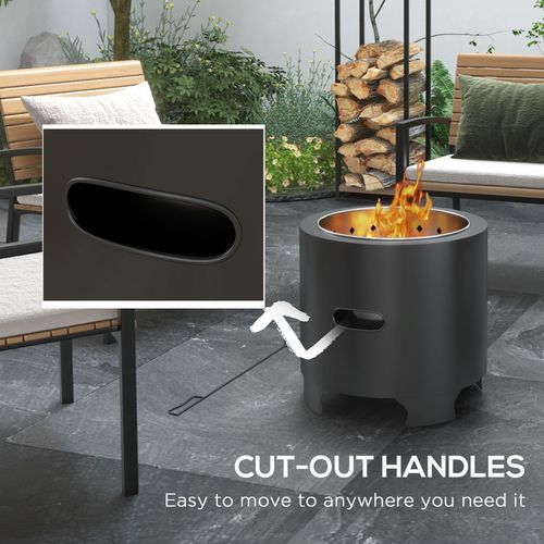 Fire Pit, Round Metal Bonfire Stove with Poker, Black
