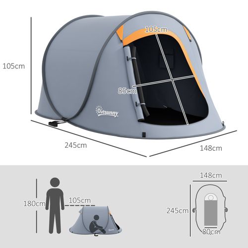 Pop up Camping Tent for 2 Man, 2000mm Waterproof with Carry Bag, Grey