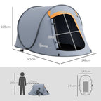 Pop up Camping Tent for 2 Man, 2000mm Waterproof with Carry Bag, Grey