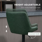 Stylish Bar Stools Set x2, Adjustable 360° Swivel Chairs for Kitchen - Green