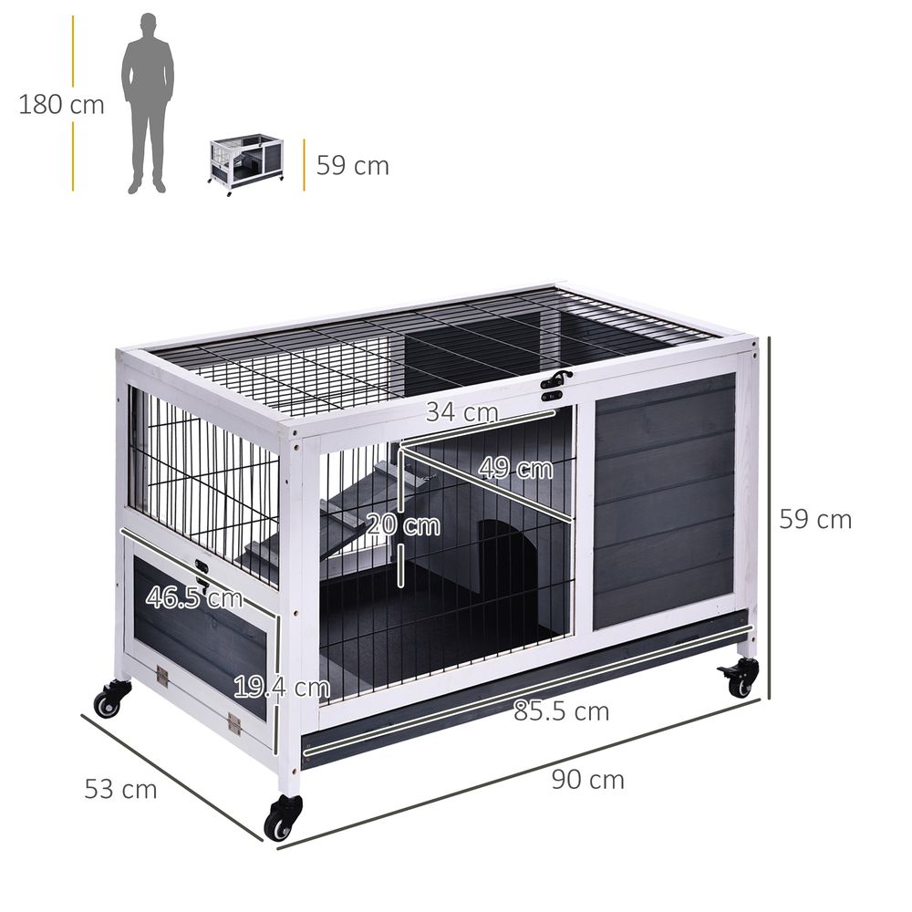 Wooden Rabbit Hutch Guinea House Bunny Small Animal Cage Openable Roof Portable Indoor Enclosed Run 90 x 53 x 59 cm White
