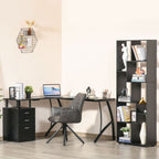 L-Shaped Computer Desk Table with Storage Drawer Home Office Corner Industrial Style Workstation for A4 Files 143.5 x 143.5 x 76cm, Black