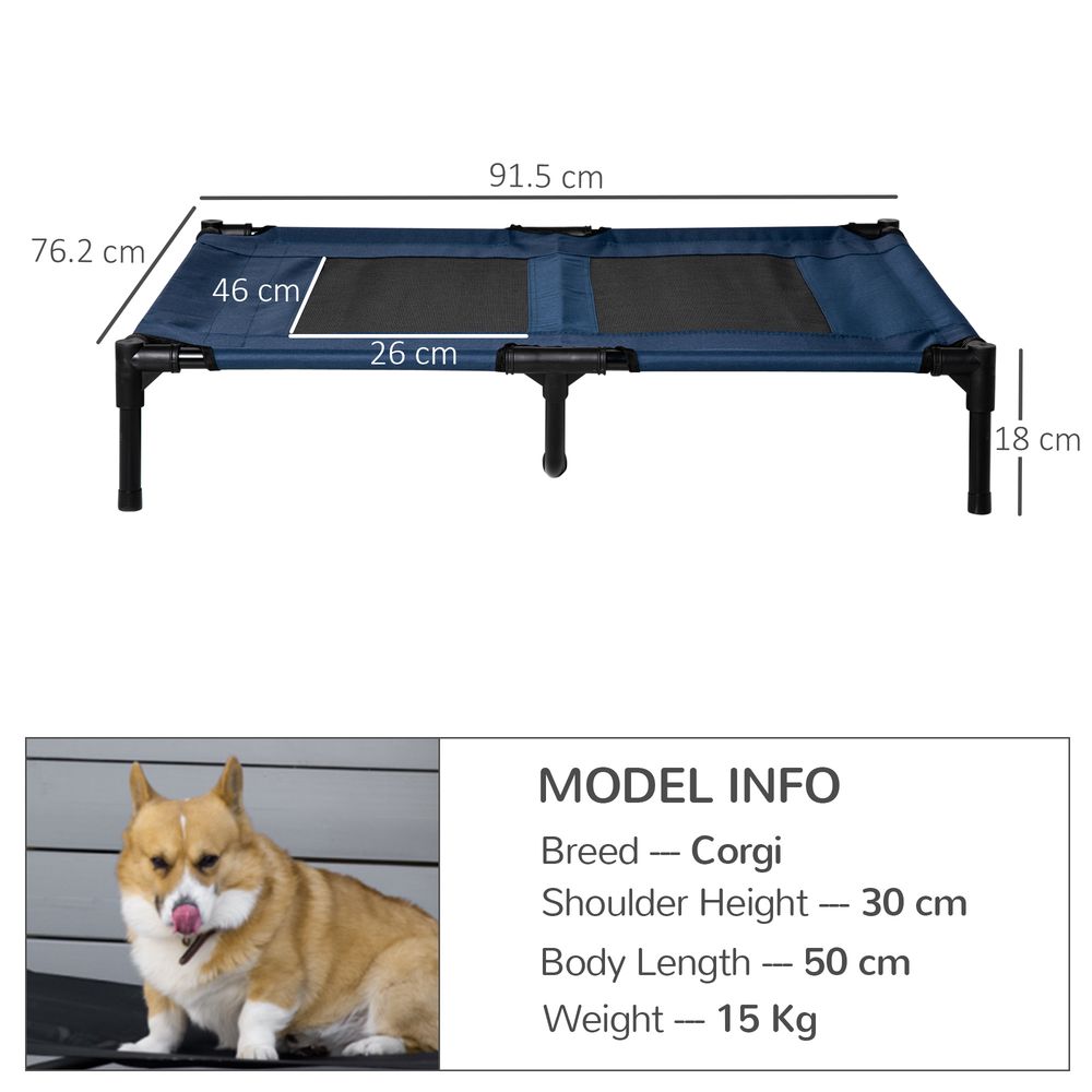 Dog Cat Puppy Pet Elevated Raised Cot Bed Portable Camping Basket - Blue (Large)