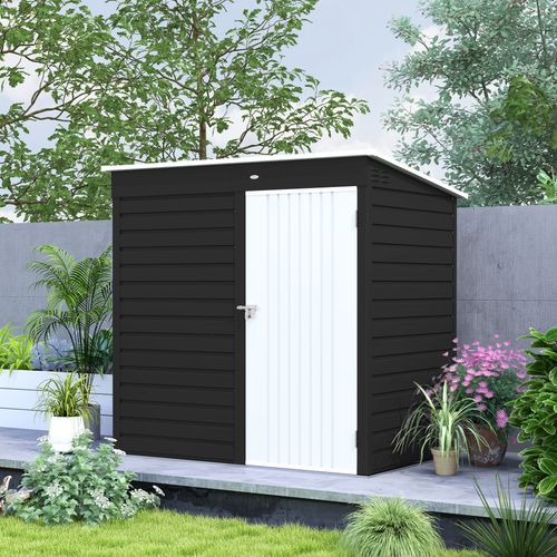 6 x 4ft Metal Garden Shed with Lockable Door and Gloves, Dark Grey