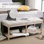 2-Tier Bed End Bench, Vintage Stool, Wooden Window Seat with Storage Shelf, Button Tufted Upholstered Footstool for Living Room, Bedroom, Entryway, Cream White
