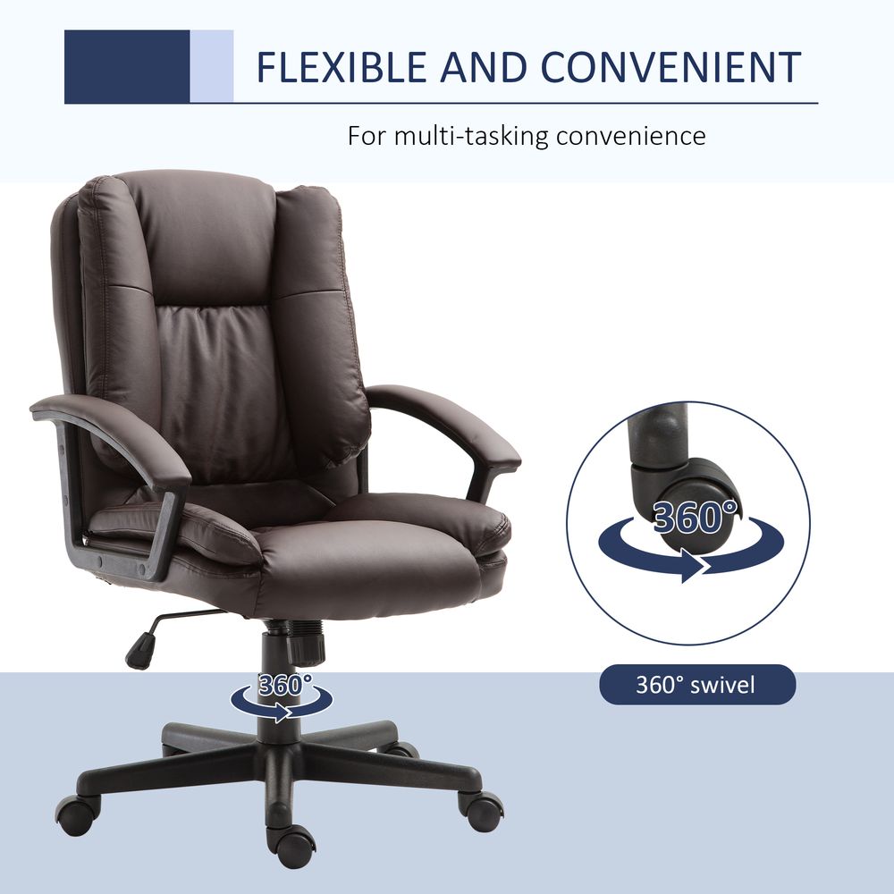 Office Chair, Faux Leather Computer Desk Chair, Mid Back Executive Chair with Adjustable Height and Swivel Rolling Wheels for Home Study, Brown