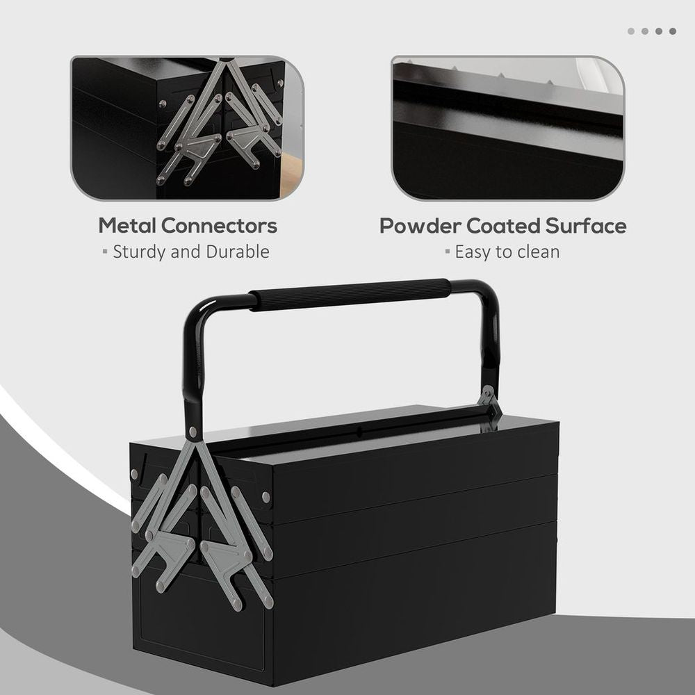 3 Tier Metal Toolbox with 5 Tray Carry Handle 45cmx22.5cmx34.5cm Black