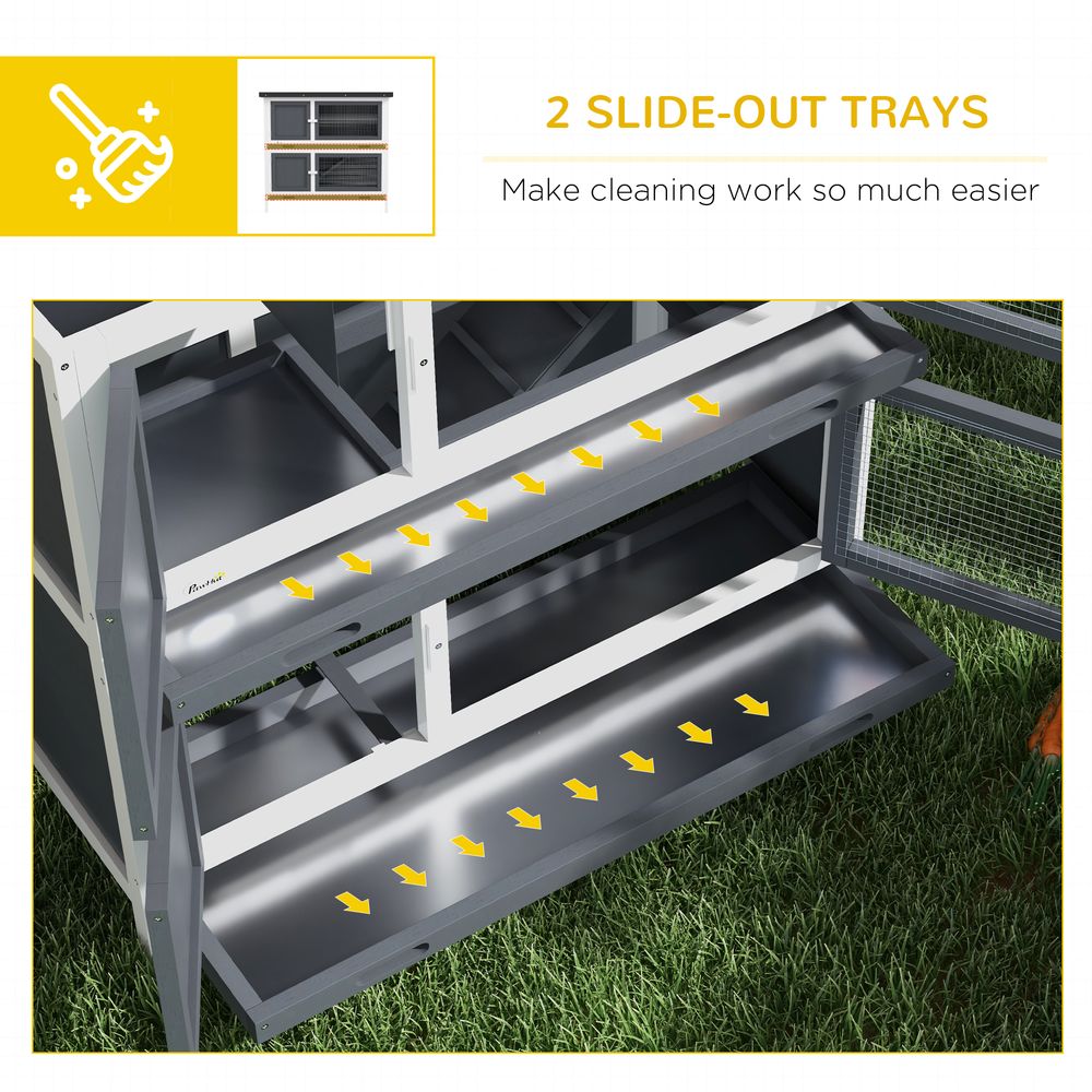 Double Decker Rabbit Hutch Bunny Cage, Grey - Outdoor Pet House with Tray, Easy Access, Durable Design