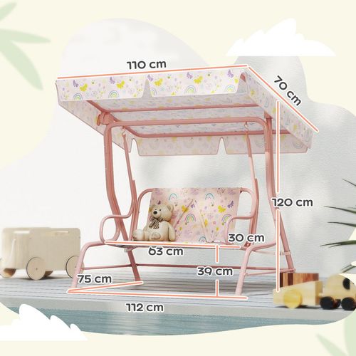 Kids Garden Swing Chair, Swing Seat with Adjustable Canopy, Pink