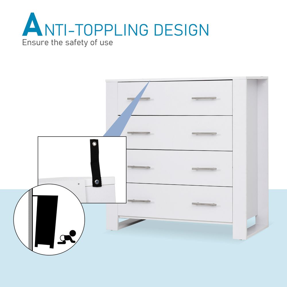Chest Of 4 Drawers Storage Cabinet Bedroom Clothes w/Metal Handles Base Freestanding Unit Furnishing Living Room White