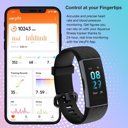 Waterproof Bluetooth Fitness Tracker with Heart Rate Monitor and Step Counter - Black