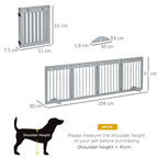 Dog Barrier 4-Piece 204 x 61 cm Foldable Door Safety Gate with 2 Support Feet, Freestanding Dog Gate, Wooden Stair Gate for Hallway, Stairs, Light Grey