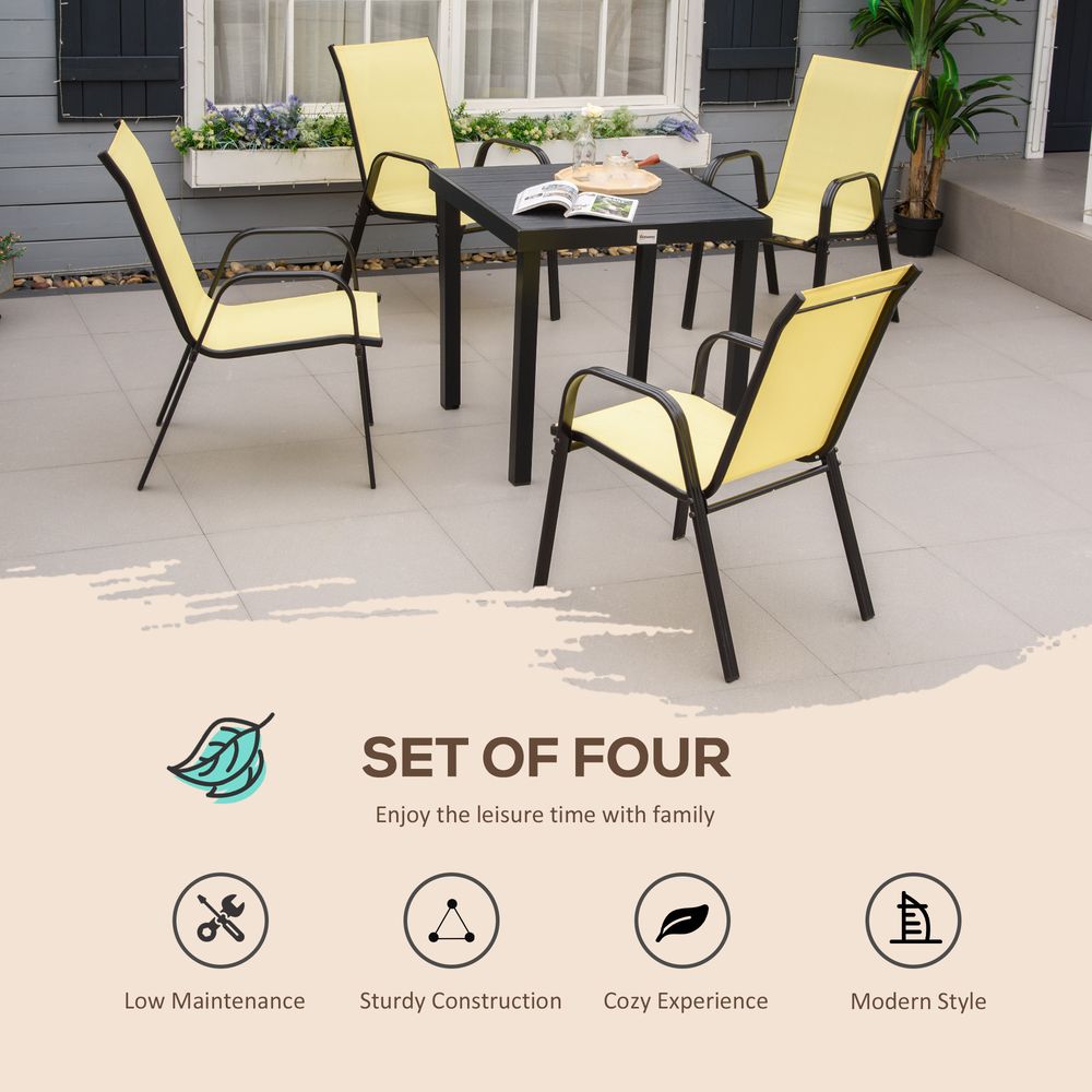 Outdoor Dining Chair Set - 4 Pack Beige w/ High Back Armrest
