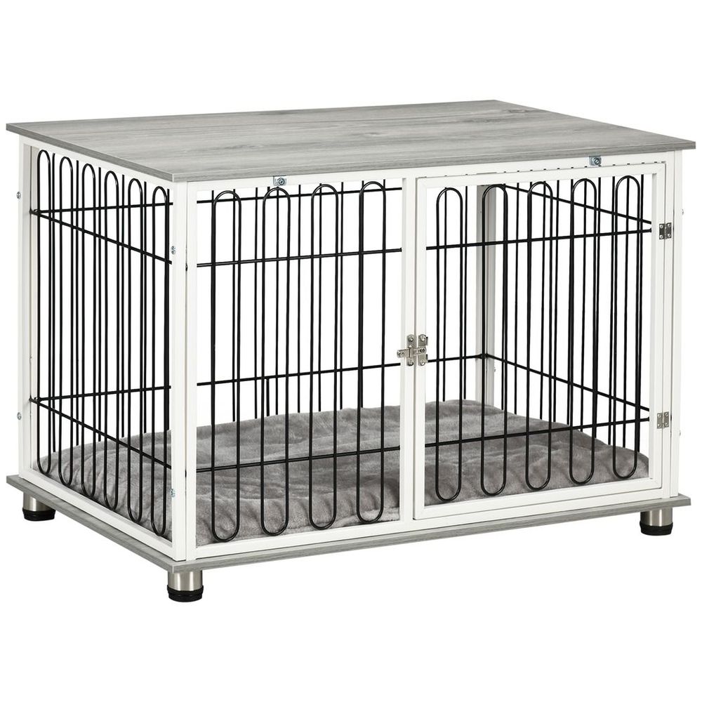 Dog Crate Furniture End Table w/ Soft Washable Cushion, Lockable Door