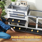 2 Tier Rabbit Hutch with Run, Wheels, 2 Openable Top, 3 Plastic Trays