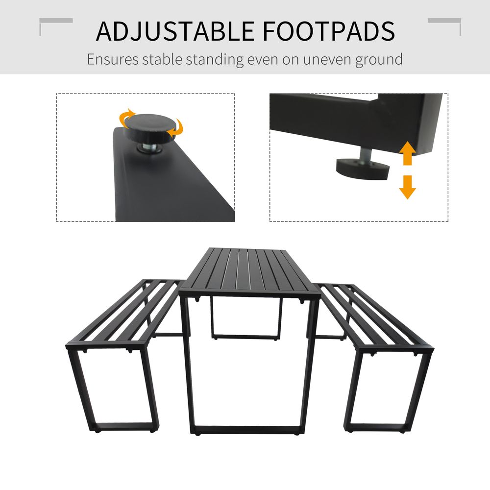 3-Pc Metal Table & Bench Set - Black - Transform Your Garden Instantly