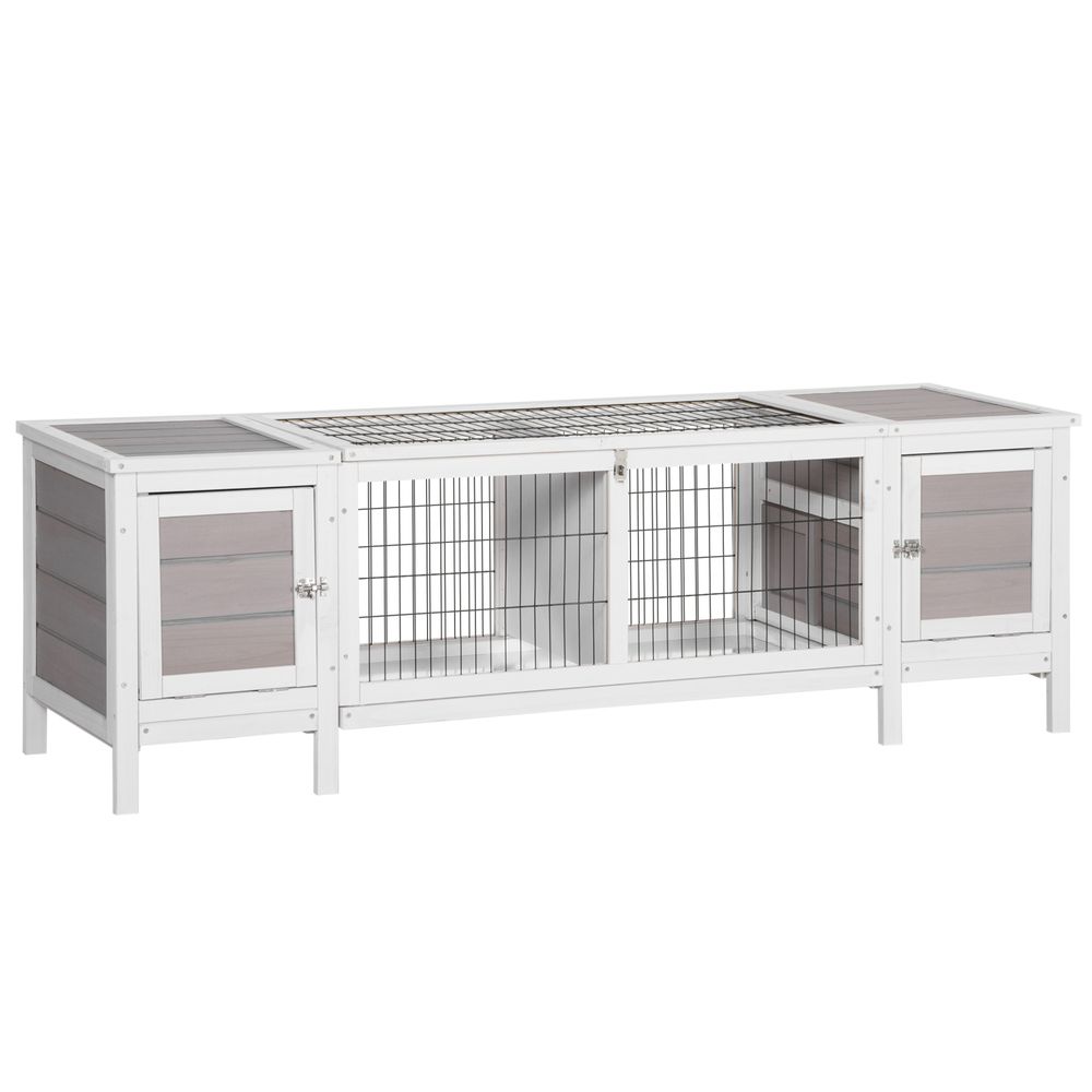 IE Located Wooden Rabbit Hutch Guinea Cage Separable Bunny Run Small Bunny House w/Slide Out Tray - Grey