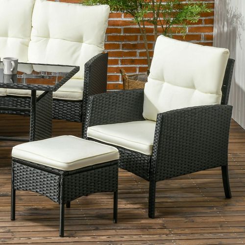 Rattan Garden Furniture Sofa Set, 2 Armchairs 2 Footstools Table White