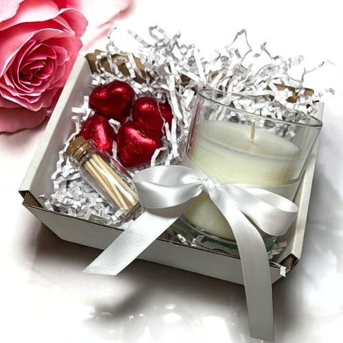 White Ribbon Candle Gift Set for Christmas, Valentines, Birthday or Anniversary