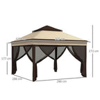 3 x 3(m) Pop Up Gazebo Tent with Netting, Height Adjustable, Beige