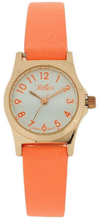 Girls Ladies White Dial Leather Strap Watch 1013 - Multiple Colors Orange Rose Gold