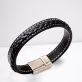 Black Leather Bracelet: Men's Faux, Magnetic Clasp, Great Gift Option